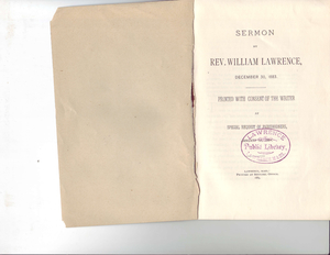 Sermon of Rev. William Lawrence December 30, 1883