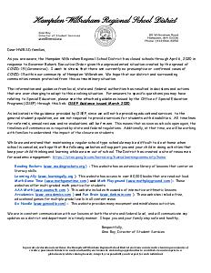HWRSD student services letter regarding school closure