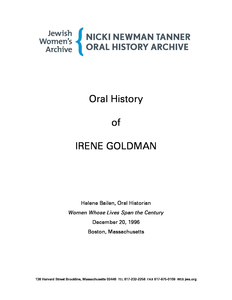 Oral history of Irene Goldman, 1996 December 20