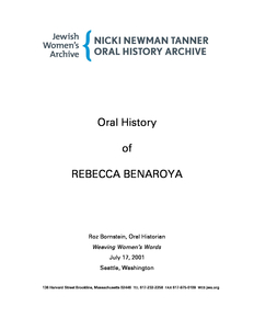 Oral history of Rebecca Benaroya, 2001 July 17