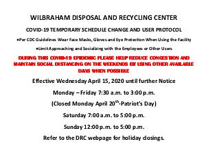 COVID-19 DRC disposal recycle temporary hours