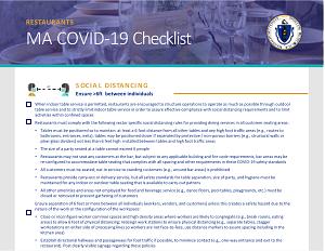 MA COVID-19 restaurants checklist