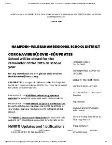 5 Coronavirus (COVID19) updates for families Hampden Wilbraham regional school district