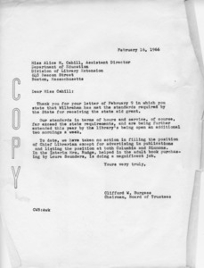 Letter Burgess to Cahill, 1966/02/16