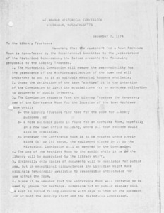 Letter to trustees from Historical Commission, 1974/12/07