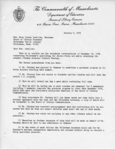 Letter to trustees from Board of Library Commissioners, 1975/01/07