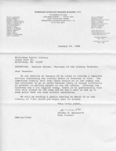 Letter from Gordon Wentworth, 1988/01/22