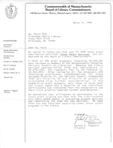 MBLC grant rejection letter, 1988/03/11