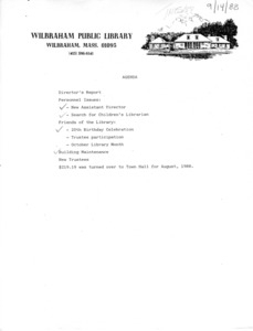 Trustees agenda, directors report, 1988/09/14