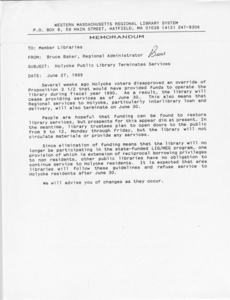 WMRLS memo Holyoke Public Library, 1989/06/27