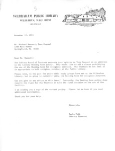 Letter from Paula Polk to Michael Hassett, 1993/11/12