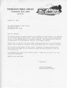 Letter from Christine Bergquist to Michael Hassett, 1994/01/25