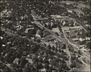 Aerial view, Newton Centre pre 1964. Newton, MA