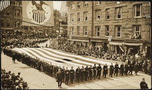The Elks and there flag 90 by 30 ft passing by the City Hall, Apr 19, 1917