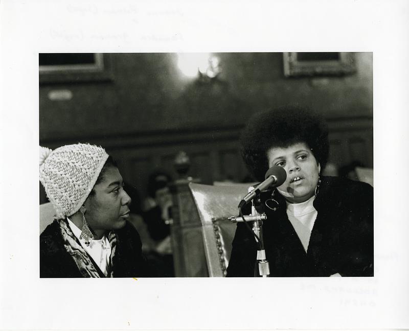 Joanne Pelham (left) and Saundra Graham (right), Police Brutality Hearings, Cambridge City Council, January 1971