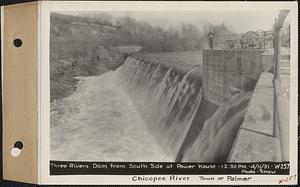 Three Rivers Dam from south side at power house (hydroelectric station), Chicopee River, Palmer, Mass., 12:50 PM, Apr. 11, 1931