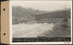 Ware River, lower dam of George H. Gilbert Manufacturing Co., drainage area = 161 square miles, flow = 1650 cubic feet per second = 10.2 cubic feet per second per square mile, Gilbertville, Hardwick, Mass., 3:30 PM, Apr. 13, 1934