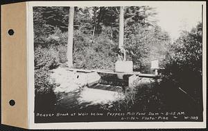 Beaver Brook at weir below Pepper's mill pond dam, Ware, Mass., 8:25 AM, Jun. 1, 1936