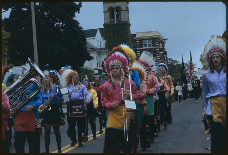Marching band drummer, parade, Highland Avenue, Somerville