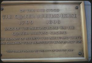 Quaker Meeting House plaque, Boston