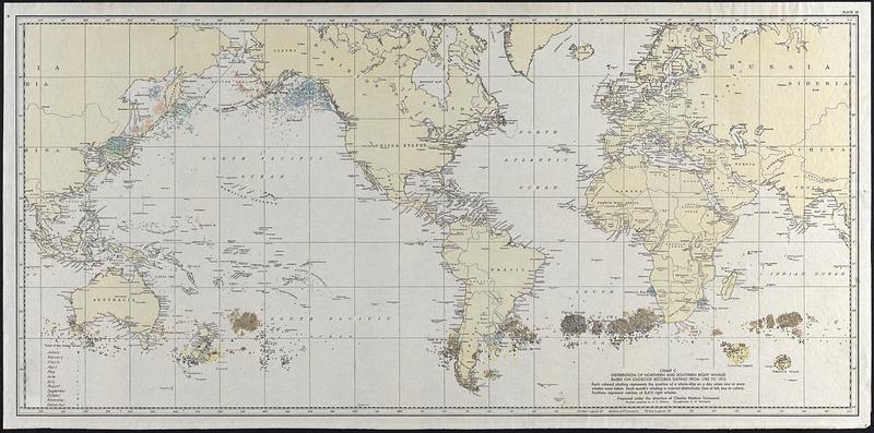 Distribution of Northern and Southern Right Whales based on logbook records dating from 1785 to 1913