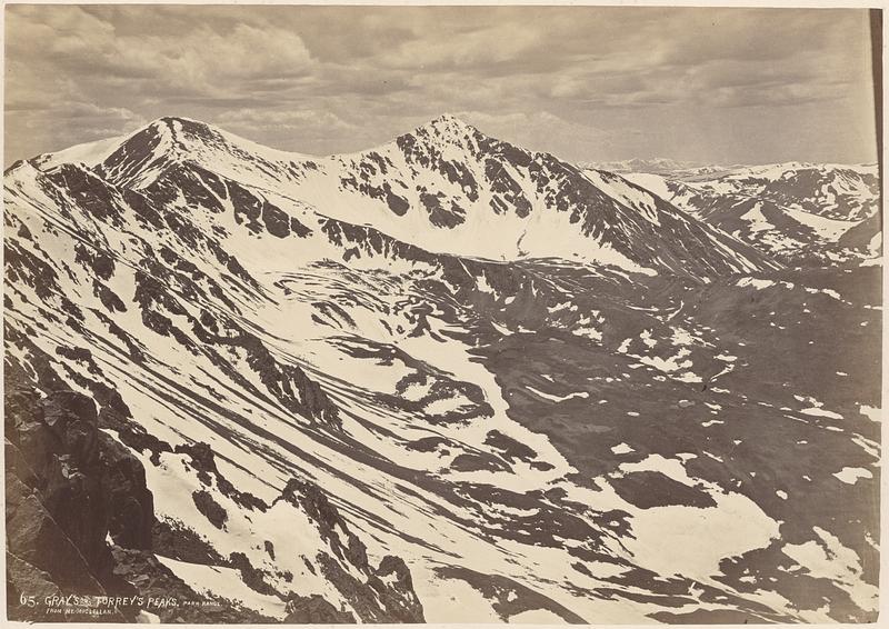 A panoramic view of the front range of the Rocky Mountains, from near Gray's and Torrey's Peaks