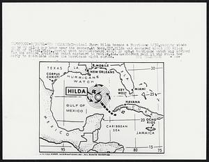 Tropical Storm Hilda became a Hurricane 9/30, packing winds up to 80 miles per hour near the center. At noon, EDT, Hilda was centered about 450 miles south of Biloxi, Miss., moving west northwestward about 10 mph. A hurricane watch was advised for the entire Louisiana coast eastward to Mobile, Ala. Weathermen said it was still too early to speculate where the hurricane might strike.