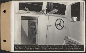 Contract No. 103, Construction of Work Boat for Quabbin Reservoir, Quincy, looking forward in forward cabin showing general view, Quincy, Mass., Dec. 11, 1940