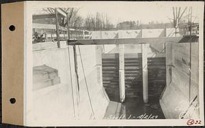 Contract No. 14, East Portion, Wachusett-Coldbrook Tunnel, West Boylston, Holden, Rutland, outlet channel at Shaft 1, showing stoplog piers, West Boylston, Mass., Apr. 2, 1929