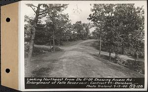 Contract No. 99, Enlargement of Fells High Level Distribution Reservoir, Stoneham, Malden, Melrose, looking northeast from Sta. 5+00 showing Access Road, enlargement of Fells Reservoir, Stoneham, Mass., Sep. 13, 1940