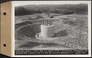 Contract No. 112, Spillway at Shaft 2 of Quabbin Aqueduct, Holden, looking down from top of spoil pile, spillway channel at Shaft 2, Holden, Mass., Nov. 20, 1940