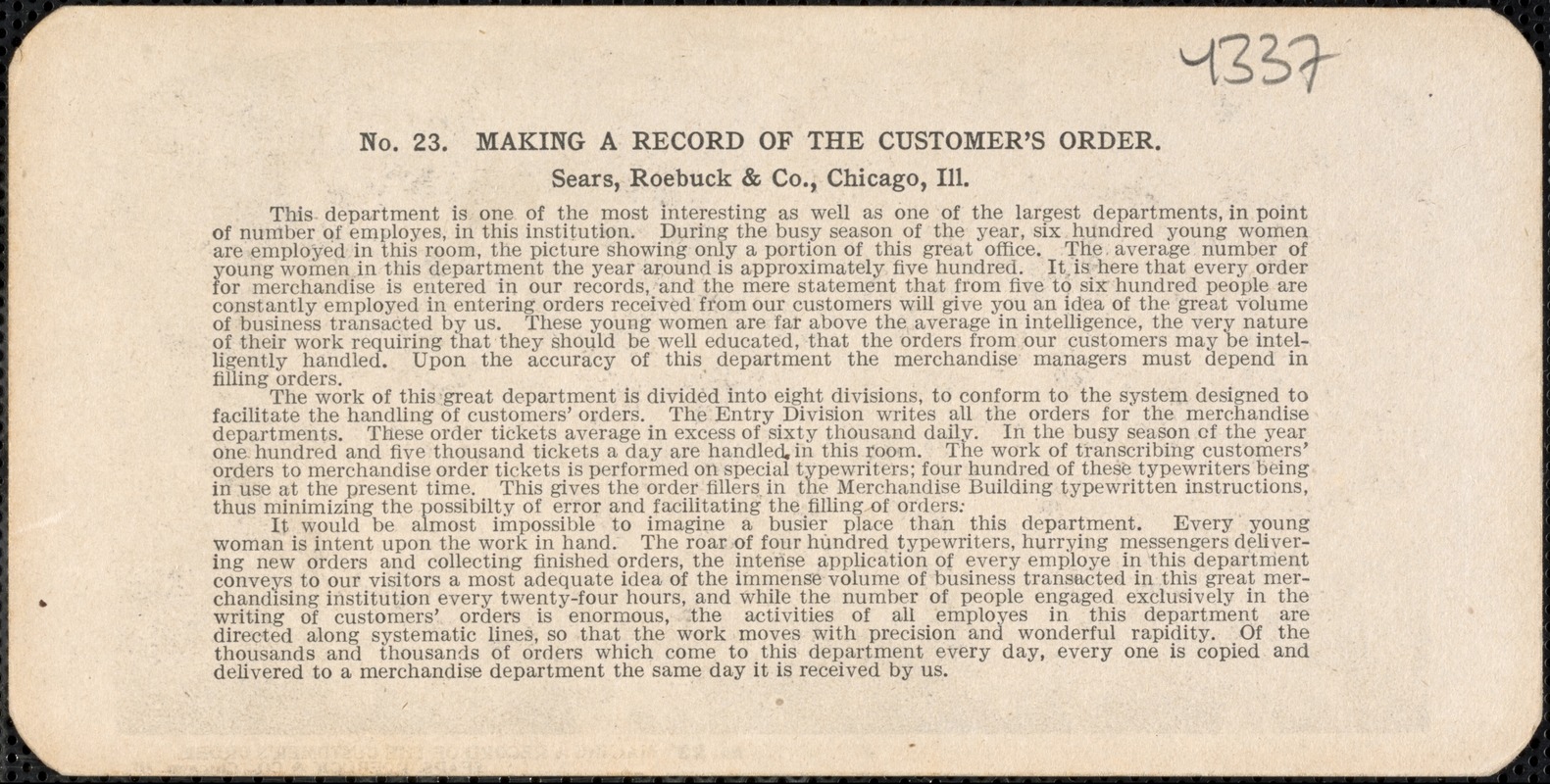 Making a record of the customer's order