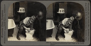 "Come quick, Samanthy, I've dropped my teeth in this here durned ole wash-bowl, an' I can't reach to the bottom nohow!"