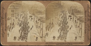 Volunteers on Second Street, San Francisco, going to join the Fourth Expedition for Manila