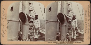 On board the "Brooklyn" after the Battle of Santiago, showing damaged smokestack