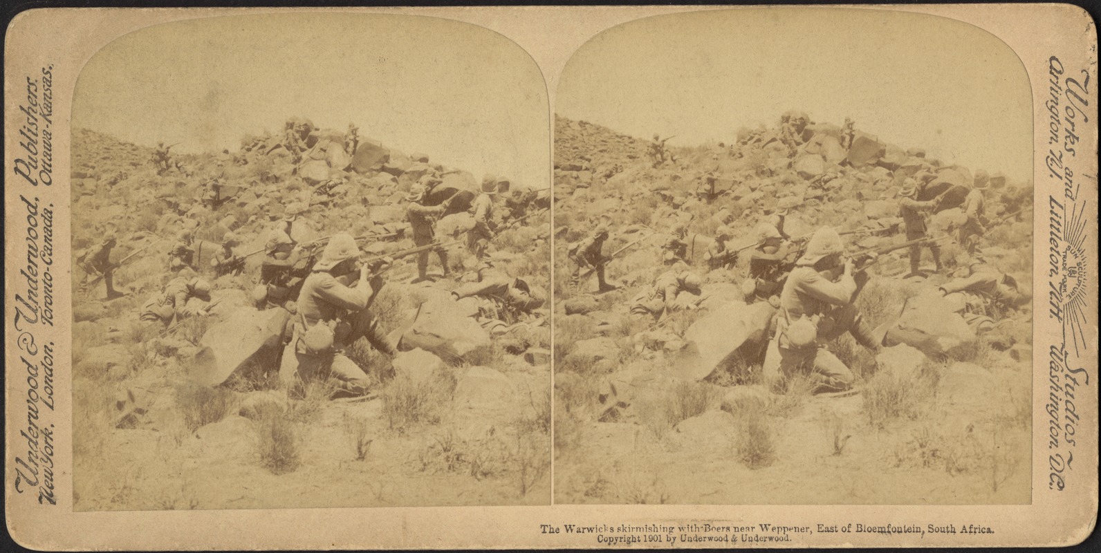 The Warwicks skirmishing with Boers near Weppener, east of Bloemfontein, South Africa