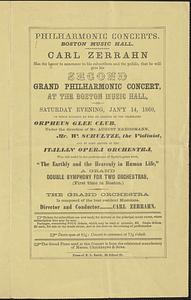 Philharmonic Concerts, Boston Music Hall, Carl Zerrahn, second grand philharmonic concert at the Boston Music Hall, on Saturday evening, Jan'y 14, 1860
