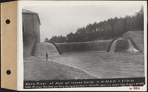 Ware River at dam at Intake Works, 12.61 million gallons per day being diverted, 160 cubic feet per second passing down the river, Barre, Mass., 10:40 AM, Mar. 13, 1936