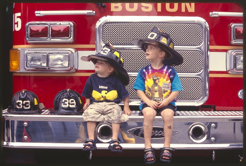 Boston, Back Bay, kids & fire truck