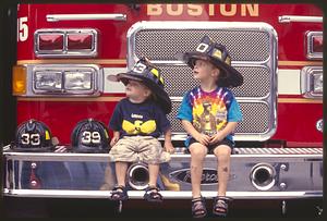 Boston, Back Bay, kids & fire truck