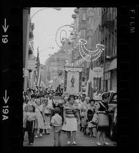 Saint festival parade on Hanover Street, North End, Boston