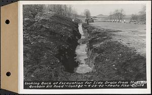 Contract No. 82, Constructing Quabbin Hill Road, Ware, looking back at excavation for side drain from Sta. 199+35, Ware, Mass., Apr. 29, 1940