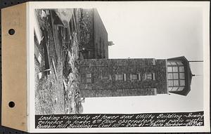 Contract No. 107, Quabbin Hill Recreation Buildings and Road, Ware, looking southerly at tower and utility building, showing entrance to tower, sixth floor observatory, and radio mast, Ware, Mass., Feb. 10, 1941