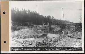 Contract No. 19, Dam and Substructure of Ware River Intake Works at Shaft 8, Wachusett-Coldbrook Tunnel, Barre, progress photo from top of fill, Shaft 8, Barre, Mass., Nov. 30, 1929