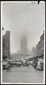 Fog in Boston-Right up in the overcast is the top of the Custom House Tower in this picture, made today with the camera looking down Blackstone street.