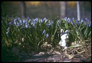 Flowers and a rabbit figurine