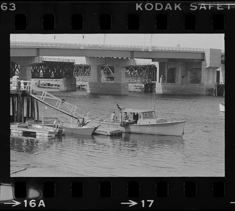 Boats on water near Route 1 bridge