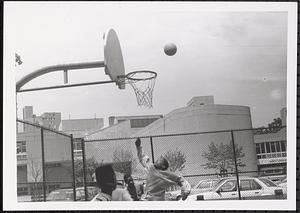 Torin playing basketball, Martin Luther King Jr. School, Cambridge, MA