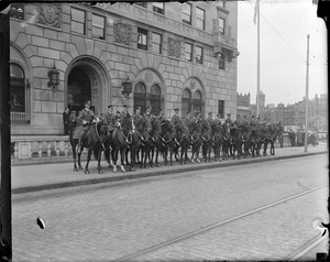 Mounted police in front of the headquarters in the South End