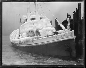 Rum chaser - Dallas clad in ice after fighting severe gale in zero weather for 7- hours.